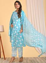 Cotton Sky Blue Daily Wear Printed Readymade Suit